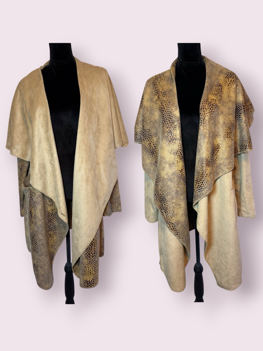 Rachel Zoe Faux Suede and Snakeskin Reversible Open-Front Jacket Duster Coat XL